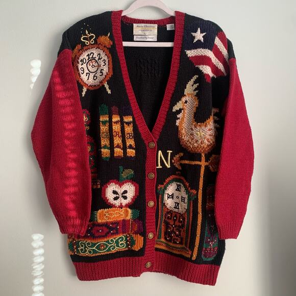 Marisa Christina Classics size L Embroidered Teacher Midnights Cardigan VTG - Picture 2 of 10